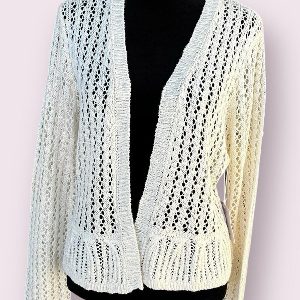 Loren Conrad women’s size L ivory open front cardigan, NWT